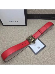 Gucci Leather belt with feline buckle 409420 red HY17614sp14