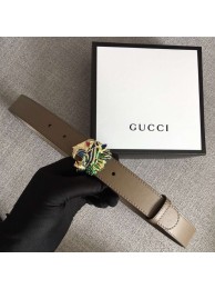 Gucci Leather belt with tiger head 543152 grey HY5284Rc99