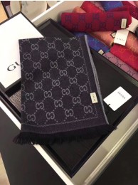 Gucci OBLIQUE STOLE IN WOOL AND CASHMERE GG55620 black HY14923Mc61