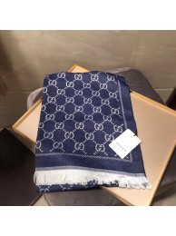 Gucci OBLIQUE STOLE IN WOOL AND CASHMERE GG55620 dark blue HY21420Ag46