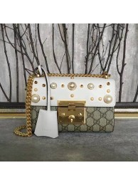 Gucci Padlock Studded Leather Shoulder Bag 432182A White HY10586dE28