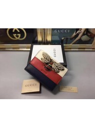 Gucci Queen Margaret Leather Card Case 476072 White&Red&Black HY24196qM91
