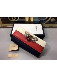 Gucci Queen Margaret Leather Continental Wallet 476064 White&Red&Black HY20079Yv36