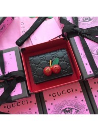 Gucci Signature card case with cherries 476050 Black HY10687Lo54