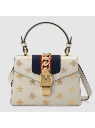Gucci Sylvie Bee Star mini leather bag 470270 white HY24316Gp37