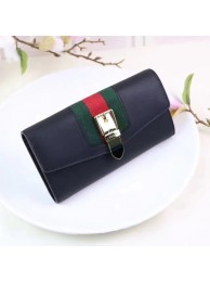 Gucci Sylvie Leather Bi-Fold Wallet 476084 Black HY17487gN72