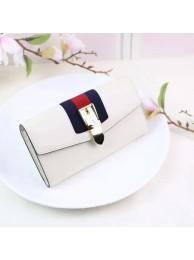 Gucci Sylvie Leather Bi-Fold Wallet 476084 White HY25212Ym74