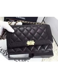 High Imitation Boy Chanel WOC Flap Bag Black Sheepskin A1119 Gold HY9072bg96