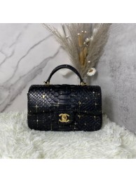 High Imitation Chanel Snake skin mini flap bag with top handle AS2431 black HY17102bg96