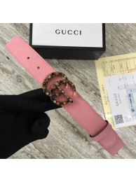 High Quality Gucci Leather belt with crystal Double G buckle 480199 pink HY21221pR54