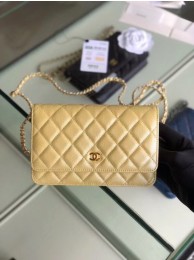 High Quality Imitation Chanel classic wallet on chain Grained Calfskin & gold-Tone Metal 33814 Pearlescent apricot HY21Vu82