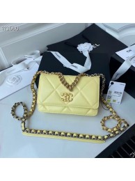 Hot Chanel 19 Classic Sheepskin Leather Chain Wallet AP0957 LIGHT YELLOW HY15524io40