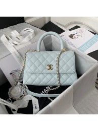 Hot Chanel flap bag with top handle Grained Calfskin A92990 light blue HY14064io40
