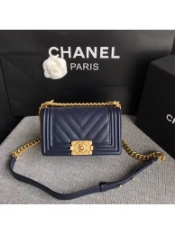 Hot Chanel Le Boy Flap Shoulder Bag Original Caviar Leather P67085 dark blue Gold Buckle HY26740cT87