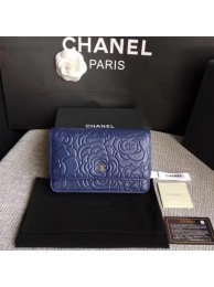 Hot Chanel WOC Blue Camellia Leather mini Flap Bag A33814 Silver HY3015cT87