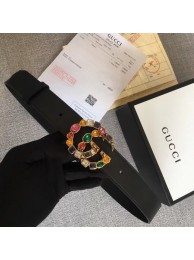 Hot Replica Gucci Leather belt with crystal Double G buckle 513183 black HY21954wR89