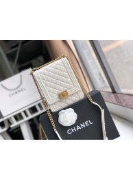 Imitation 1:1 Boy chanel handbag Grained Calfskin & Gold-Tone Metal AS0130 white HY10713LT32