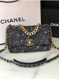 Imitation 1:1 Chanel 19 flap bag Tweed AS1160 black HY16188LT32