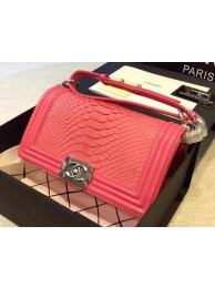 Imitation 1:1 Chanel Boy Flap Shoulder Bag Rosy Python Leather A66095 Silver HY19473LT32