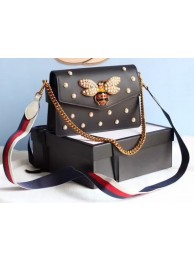 Imitation 1:1 Gucci Shoulder Bag Calfskin Leather 443108 Black&White HY25678LT32