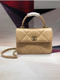 Imitation AAA Chanel CC original lambskin top handle flap bag A92236 apricot&Gold-Tone Metal HY23213RP55