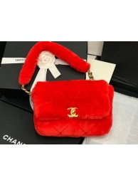 Imitation AAA Chanel flap bag Shearling Lambskin & Gold-Tone Metal AS2240 red HY3138RP55