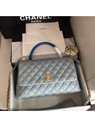 Imitation AAA Chanel original Caviar leather flap bag top handle B92292 light blue&Gold-Tone Metal HY15183RP55