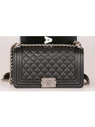 Imitation Boy Chanel Flap Shoulder Bag Black Original Cannage Pattern A67086 Silver HY4070Nj42