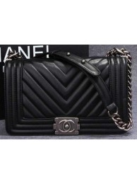 Imitation Boy Chanel Flap Shoulder Bag Herringbone Stitching CHA6817 Black HY11735Nj42