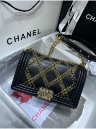 Imitation BOY CHANEL Handbag Crumpled Calfskin & Gold-Tone Metal A67086 black HY5143uq94