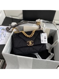 Imitation Chanel 19 flap bag velvet AS1160 black HY5380SU34