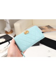 Imitation Chanel Calfskin Leather & Gold-Tone Metal Wallet A80566 Light Blue HY11785EY79
