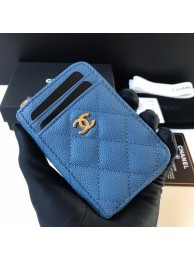 Imitation Chanel card holder Calfskin AP1650 blue HY10937SU58
