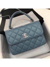 Imitation Chanel CC original lambskin top handle flap bag 92236 blue&silver-Tone Metal HY13245EY79