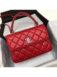Imitation Chanel CC original lambskin top handle flap bag 92236 red&silver-Tone Metal HY8242Dl40