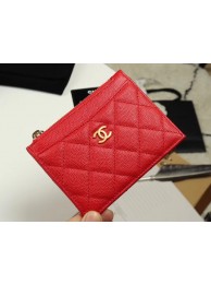 Imitation Chanel classic card holder Grained Calfskin & Gold-Tone Metal A84105 red HY14468Xr29