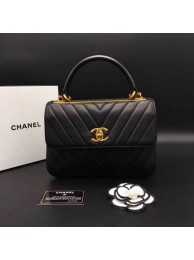 Imitation Chanel Classic Top Handle Bag Chevron Sheepskin Leather CHA2371 Black HY3683uq94