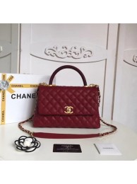 Imitation Chanel Classic Top Handle Bag Original Caviar Leather A92215 Deep red HY6180zn33