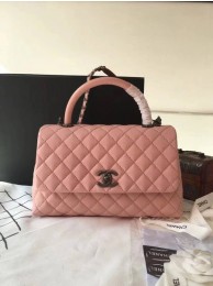 Imitation Chanel Classic Top Handle Bag Pink Original Leather A92292 Silver HY10609lH78