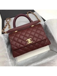 Imitation Chanel Classic Top Handle Bag Wine Cannage Pattern A92290 Gold HY7168Xr29