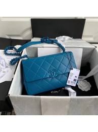 Imitation Chanel flap bag Grained Calfskin & Lacquered Metal AS2303 blue HY1323Tm92