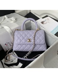 Imitation Chanel flap bag with top handle Grained Calfskin gold-Tone Metal A92990 light purple HY18843Tm92