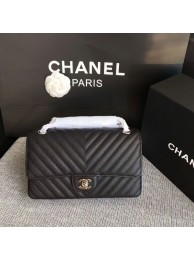 Imitation Chanel Flap Shoulder Bags Black Original Calfskin Leather CF1112 Silver HY24363RC38
