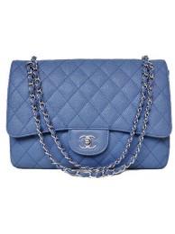 Imitation Chanel Jumbo Quilted Classic Flap Bag Blue Cannage Patterns A58600 Silver HY20710SU34