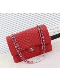 Imitation Chanel Maxi Classic Flap Bag Red Chevron Sheepskin Leather A58601 Silver HY10196sJ18