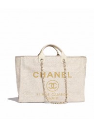 Imitation Chanel Original Canvas Leather Tote Shopping Bag 92298 Offwhite HY14952SU58