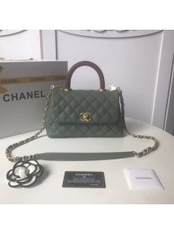 Imitation Chanel original Caviar leather flap bag top handle A92990 Blackish green HY23399SU87