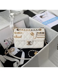 Imitation Chanel Original Leather Pearl Hairpin Badge Bag AS2979 White HY7700QN34