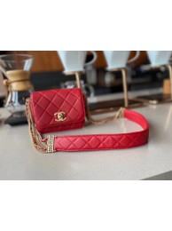 Imitation Chanel small flap bag Lambskin & Gold-Tone Metal AS2051 red HY5580EY79