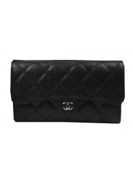 Imitation Chanel Tri-Fold Wallet Black Original Cannage Pattern A31506 Silver HY6113RC38